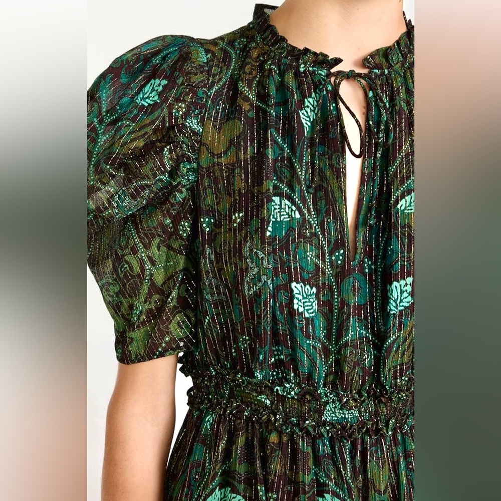 🌺🎉HP🎉🌺 NWT Ulla Johnson Ada Chiffon Mini Dress Rainforest - Picture 10 of 16